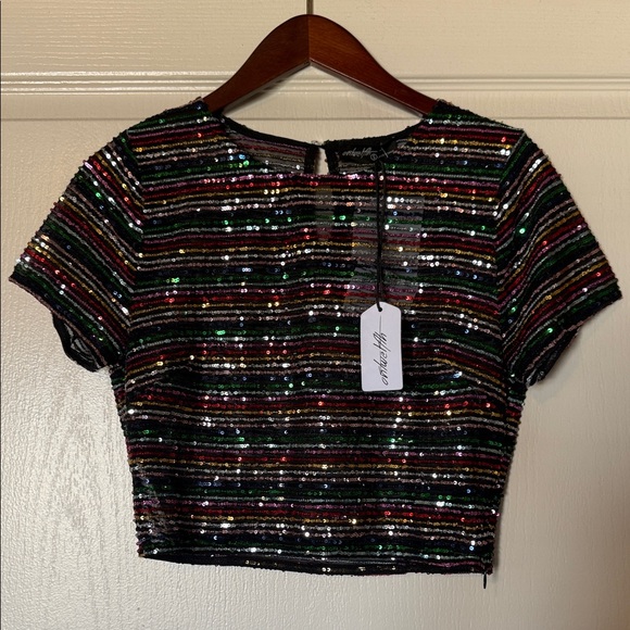 Twelve By Ontwelfth Tops - Glittering Multicolor Sequin Crop Top